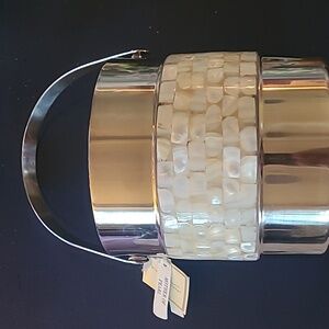 NWT Nicole Miller Ice Bucket With Mother Of Pearl Inlay And Silver Tone.